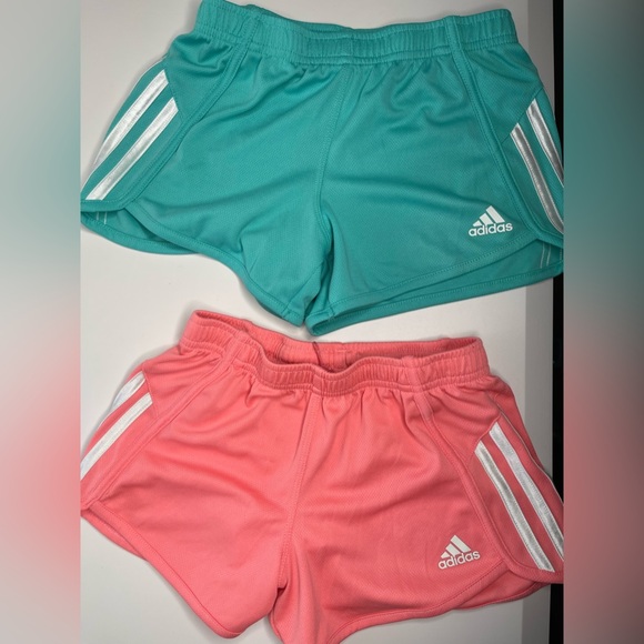adidas Girls' 3S Pacer Mesh Shorts- Pink and Blue - Picture 2 of 5